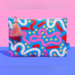 IPSY Glam Bag Makeup Cosmetic‎ Bag Abstract Art Blue Lines And Dots